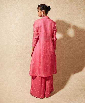 Pink June Organza Trench Jacket And Flared Pants 2