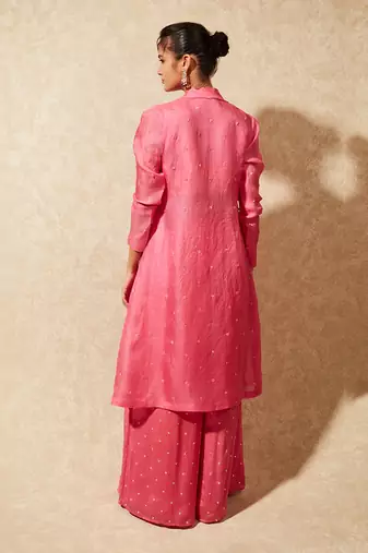 Pink June Organza Trench Jacket And Flared Pants