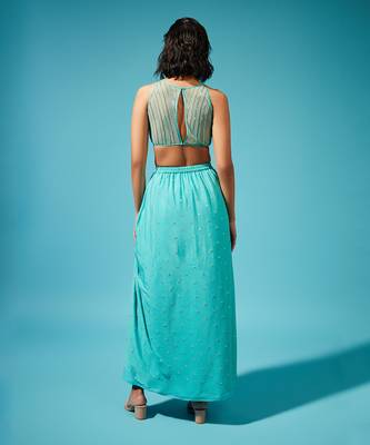 Blue Georgette Printed Fusion Wear Cape Set 2