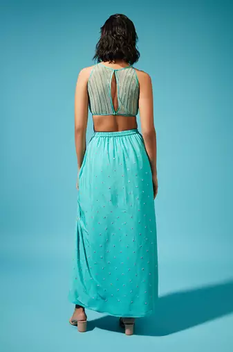 Blue Georgette Printed Fusion Wear Cape Set