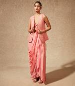 Pink Sachi Drape Sari With Jacket