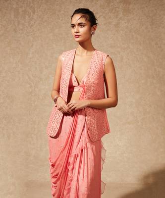 Pink Sachi Drape Sari With Jacket 2