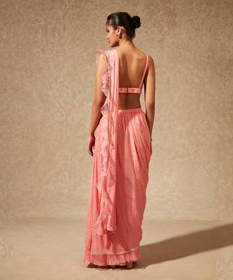 Pink Sachi Drape Sari With Jacket 3