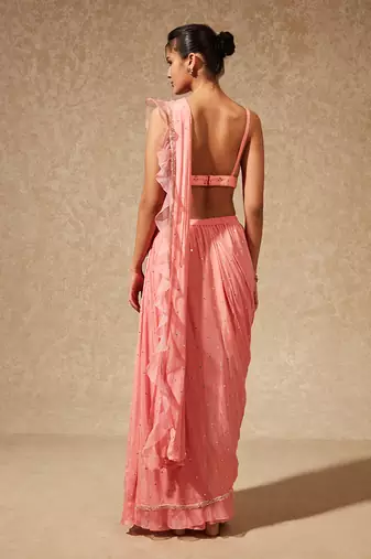 Pink Sachi Drape Sari With Jacket