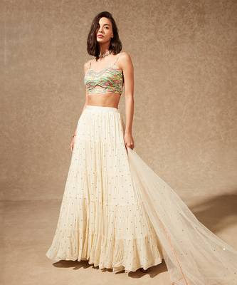 White Sayuri Thread Work Blouse And Skirt 1