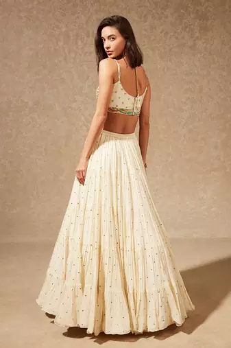 White Sayuri Thread Work Blouse And Skirt