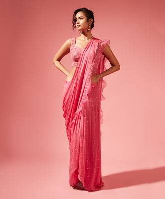 Pink Tori Pre-Stitched Saree 1