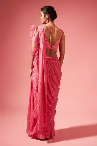 Pink Tori Pre-Stitched Saree
