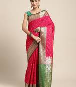 HOUSE OF BEGUM Women's Pink Banarasi Katan Silk Saree With Buti Work With Blouse Piece