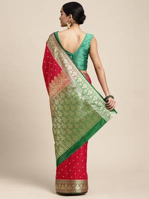 HOUSE OF BEGUM Women's Pink Banarasi Katan Silk Saree With Buti Work With Blouse Piece 2
