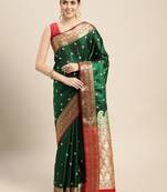 HOUSE OF BEGUM Women's Dark Blue Banarasi Katan Silk Saree With Buti Work With Blouse Piece