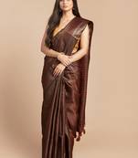 HOUSE OF BEGUM Women's Brown Copper Zari Kanjivaram Silk Saree With Blouse Piece