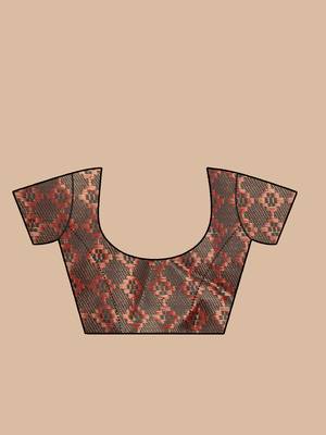 HOUSE OF BEGUM Women's Brown Copper Zari Kanjivaram Silk Saree With Blouse Piece 4