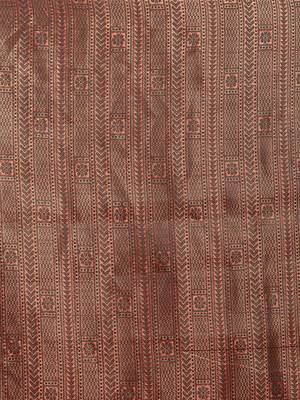 HOUSE OF BEGUM Women's Brown Copper Zari Kanjivaram Silk Saree With Blouse Piece 5