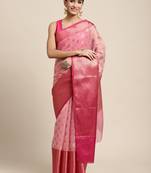 HOUSE OF BEGUM Women's Peach Organza Silk Copper Buti All Over Saree with Blouse Piece