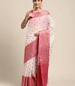 HOUSE OF BEGUM Women's O-ff White Organza Silk Temple Design Saree with Blouse Piece