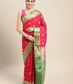 HOUSE OF BEGUM Women's Pink Banarasi Katan Silk Saree With Blouse Piece