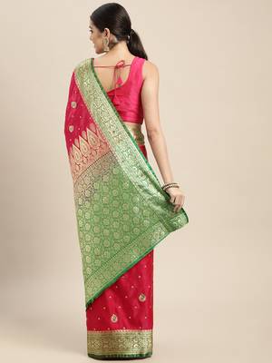 HOUSE OF BEGUM Women's Pink Banarasi Katan Silk Saree With Blouse Piece 2