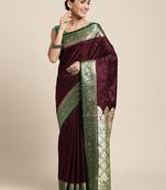 HOUSE OF BEGUM Women's Wine Banarasi Katan Silk Saree With Blouse Piece