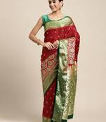 HOUSE OF BEGUM Women's Maroon Banarasi Katan Silk Saree With Blouse Piece