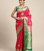 HOUSE OF BEGUM Women's Pink Banarasi Katan Silk Saree With Blouse Piece