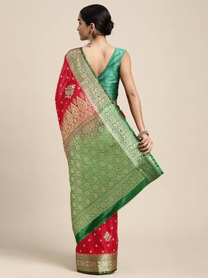 HOUSE OF BEGUM Women's Pink Banarasi Katan Silk Saree With Blouse Piece 2
