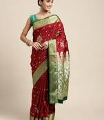 HOUSE OF BEGUM Women's Maroon Banarasi Katan Silk Saree With Blouse Piece