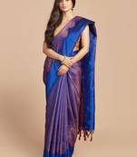 HOUSE OF BEGUM Women's Blue Kubera Pattu Silk Saree With Blouse Piece