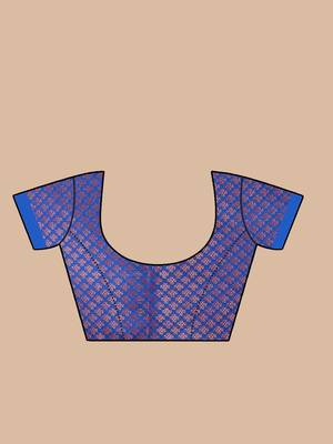 HOUSE OF BEGUM Women's Blue Kubera Pattu Silk Saree With Blouse Piece 4