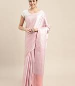 HOUSE OF BEGUM Women's Pink Kubera Pattu Silk Saree With Blouse Piece