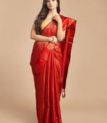 HOUSE OF BEGUM Women's Red Kubera Pattu Silk Saree With Blouse Piece