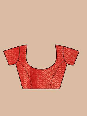 HOUSE OF BEGUM Women's Red Kubera Pattu Silk Saree With Blouse Piece 4