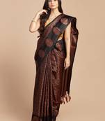 HOUSE OF BEGUM Women's Black Kubera Pattu Silk Saree With Blouse Piece