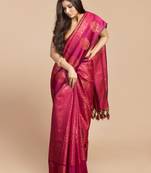 HOUSE OF BEGUM Women's Rani Pink Kubera Pattu Silk Saree With Blouse Piece