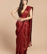 HOUSE OF BEGUM Women's Maroon Kubera Pattu Silk Saree With Blouse Piece
