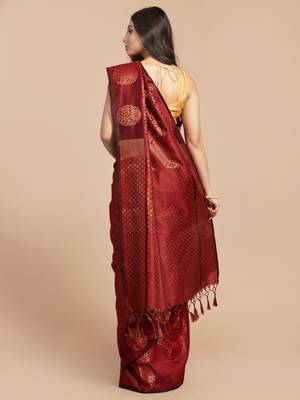 HOUSE OF BEGUM Women's Maroon Kubera Pattu Silk Saree With Blouse Piece 2
