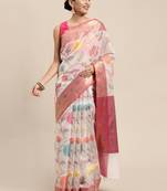 HOUSE OF BEGUM Women's White Banarasi Organza Saree With Blouse Piece