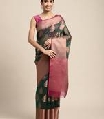 HOUSE OF BEGUM Women's Green Antique Organza Silk Saree With Blouse Piece