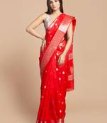 Red Jacquard Weave Silver Butti And Border Banarasi silk blend Saree with Blouse Piece