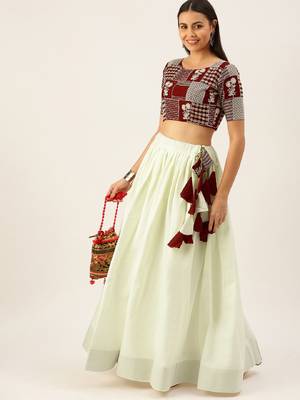 white colour pure cotton lehenga with Lucknowi Embroidery Work Unstitched blouse 1