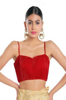 Satin Crush Padded Sweatheart Neck Blouse