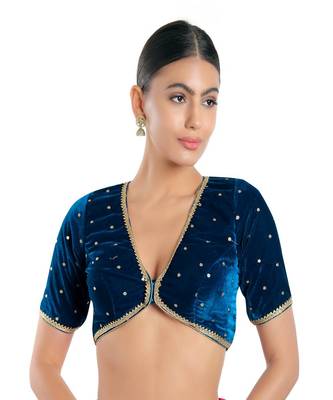 Velvet Padded V-Neck Blouse 1