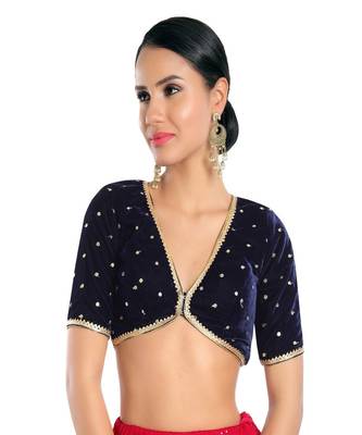 Navy Blue Velvet Sequin Embroidered Readymade Blouse 1