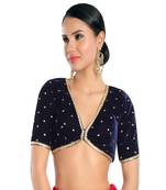 Navy Blue Velvet Sequin Embroidered Readymade Blouse