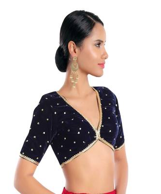 Navy Blue Velvet Sequin Embroidered Readymade Blouse 2