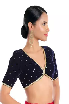Navy Blue Velvet Sequin Embroidered Readymade Blouse