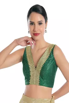 Muhenera Jain Silk Padded V-Neck Blouse