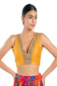 Muhenera Jain Silk Padded V-Neck Blouse