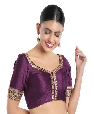 Wine Velvet Printed Sweet Heart Neck Readymade Blouse 1