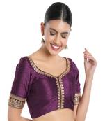 Wine Velvet Printed Sweet Heart Neck Readymade Blouse